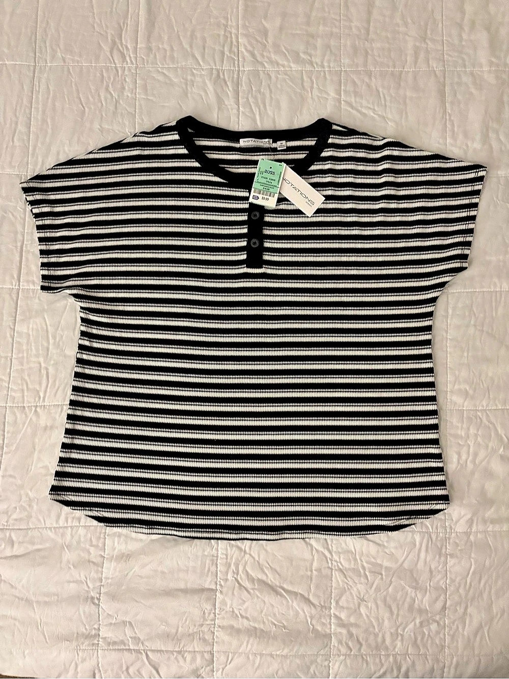 Notations Striped Short Sleeve Top in Black & White 1 XL NWT